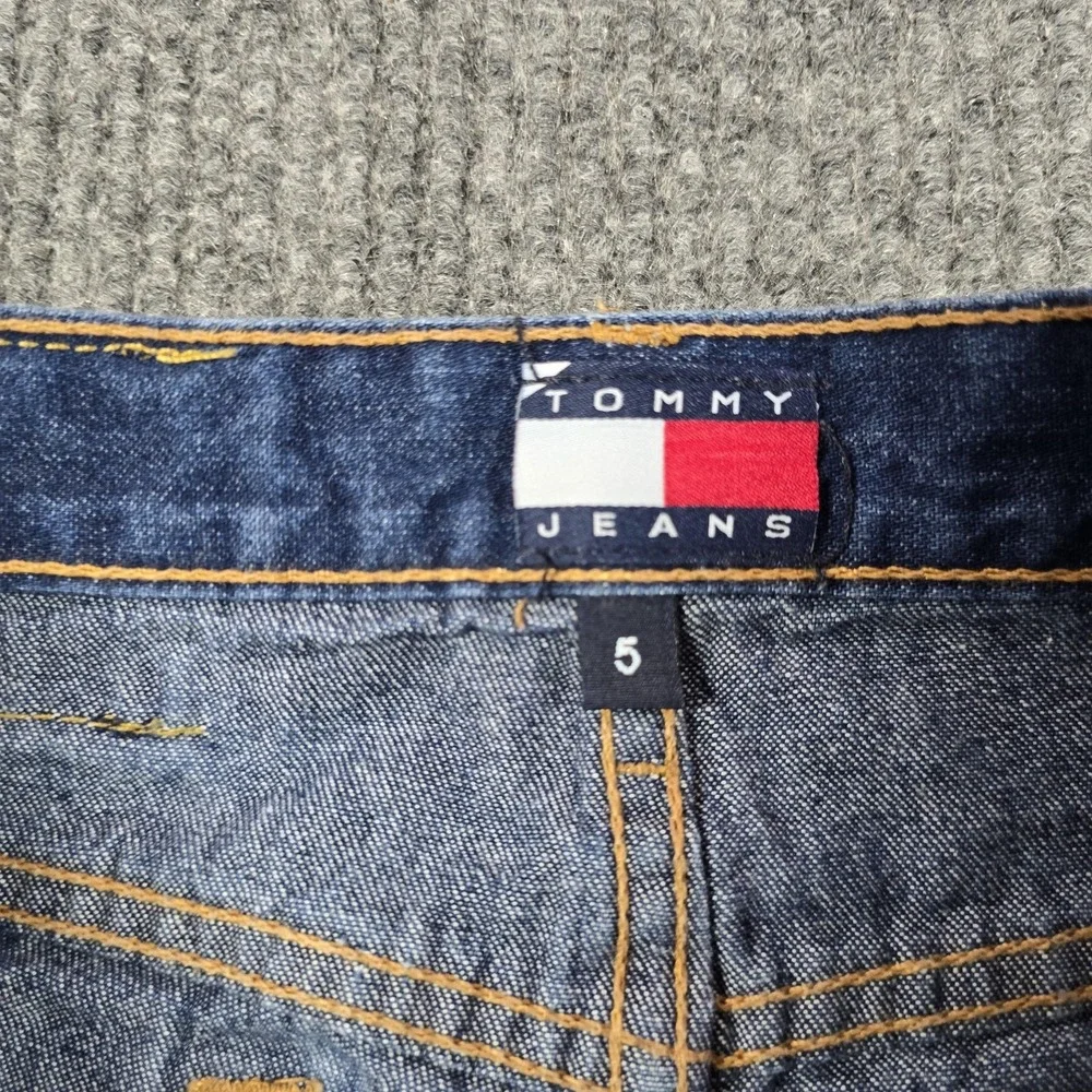 VTG Y2K Tommy Jeans Size 5 Blue Medium Wash Hipster Flare 100% Cotton Flag Patch - Picture 5 of 13